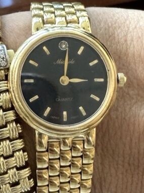 MICHELE Woman's Vintage 1970's Gold Tone Stainless Bracelet Watch Japan Movement